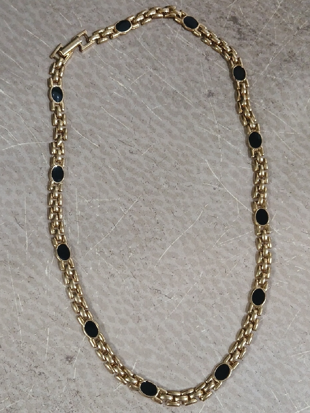 Boutique Gold-Tone Necklace with Black Enamel Oval Beading